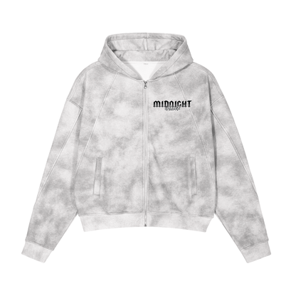 Dirty Washed Boxy Zip-up Fleece Hoodie